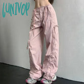 Lunivop Y2K Baggy Cargo Pants Woman America Style Casual Coquette Pink Bow Trousers Streetwear
